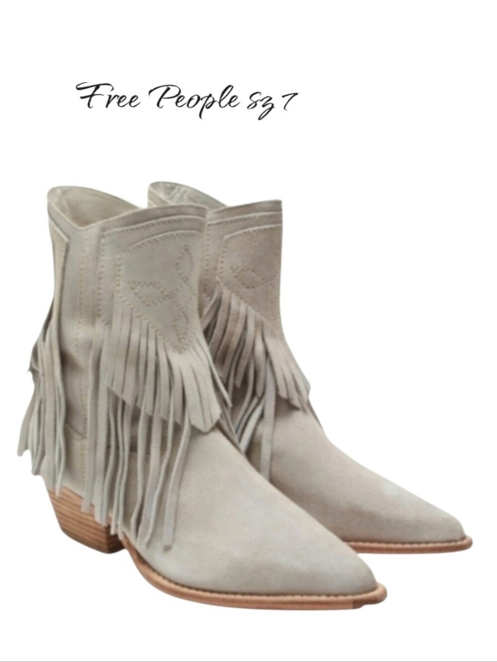 box)Free People Lawless Fringe Western Boots Suede Bone Cream 7